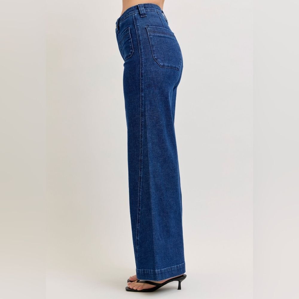 Judy Blue Women's High-Waisted Retro Fit  Denim Wide Jeans with Patch Pocket - Picture 9 of 11